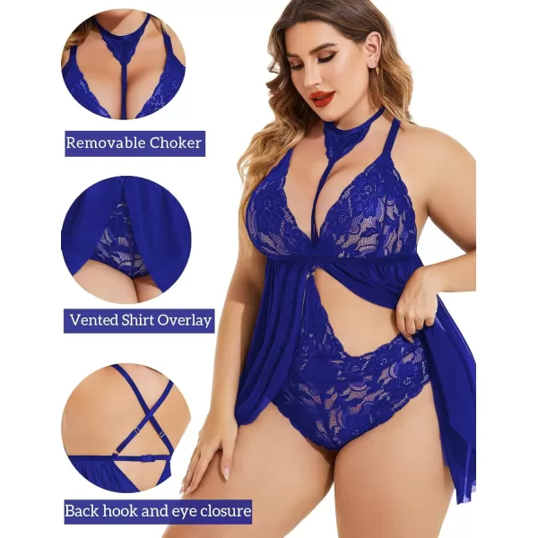 Avidlove Plus Size Lingerie For Women Lace Babydoll Mesh Choker Sleepwear L5XLRoyal Blue