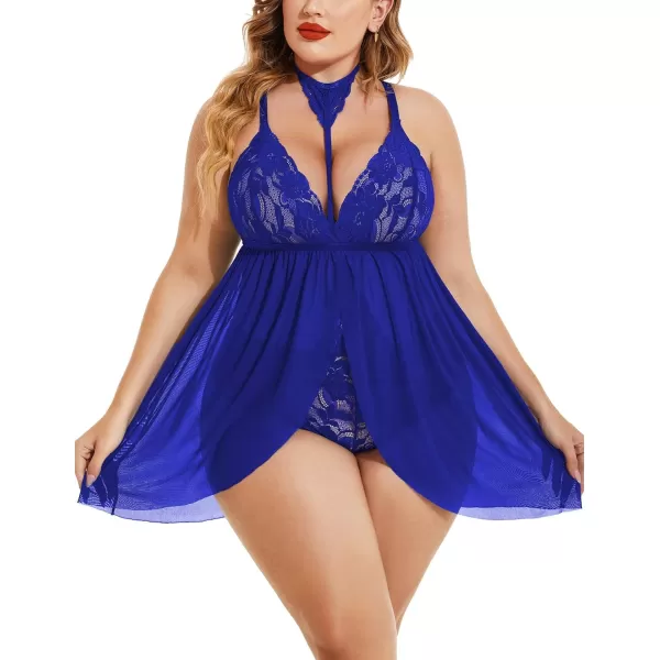 Avidlove Plus Size Lingerie For Women Lace Babydoll Mesh Choker Sleepwear L5XLRoyal Blue