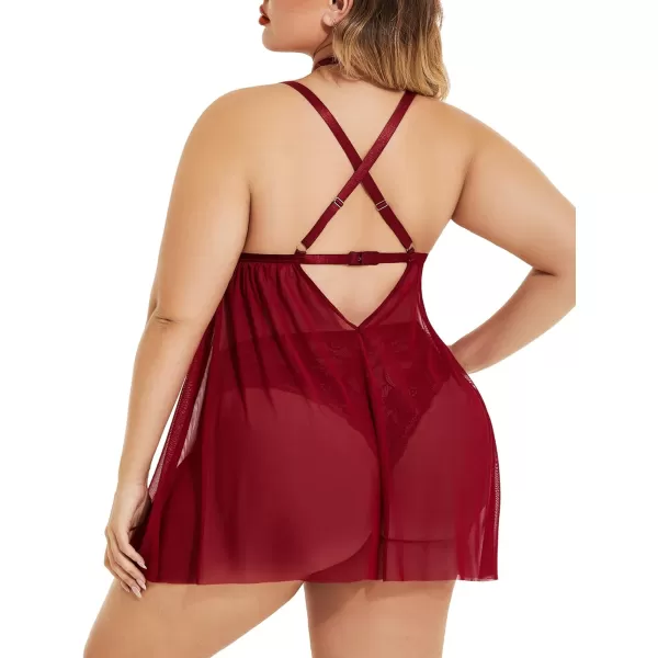 Avidlove Plus Size Lingerie For Women Lace Babydoll Mesh Choker Sleepwear L5XLWine Red