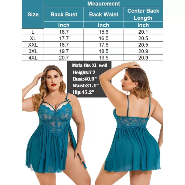 Avidlove Plus Size Lingerie Lace Babydoll Womens Strap Chemise Nightgown V Neck Nighty Mesh Sleepwear Side Slit NightdressPlus Size 1blue Green