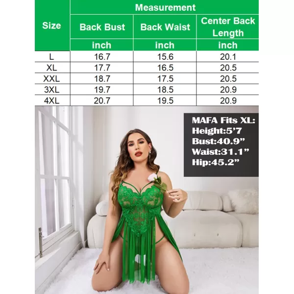 Avidlove Plus Size Lingerie Lace Babydoll Womens Strap Chemise Nightgown V Neck Nighty Mesh Sleepwear Side Slit NightdressPlus Size 1green
