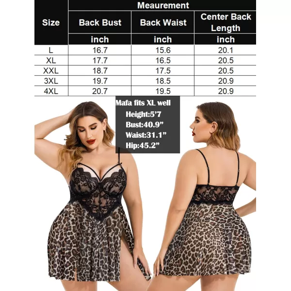 Avidlove Plus Size Lingerie Lace Babydoll Womens Strap Chemise Nightgown V Neck Nighty Mesh Sleepwear Side Slit NightdressPlus Size 1leopard