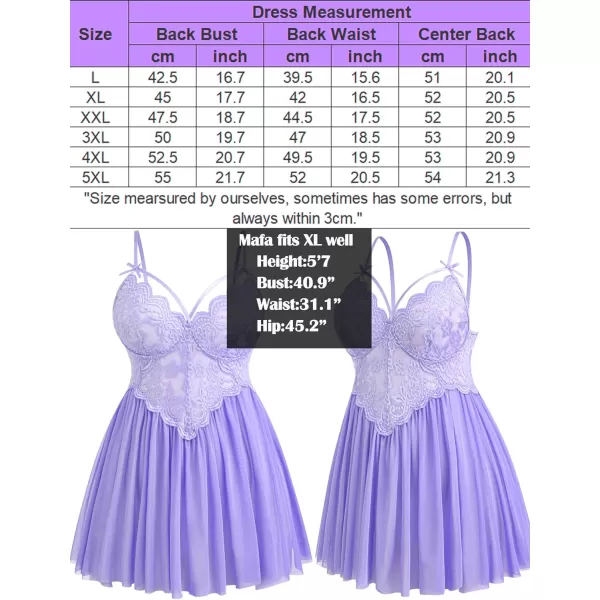 Avidlove Plus Size Lingerie Lace Babydoll Womens Strap Chemise Nightgown V Neck Nighty Mesh Sleepwear Side Slit NightdressPlus Size 1lilac