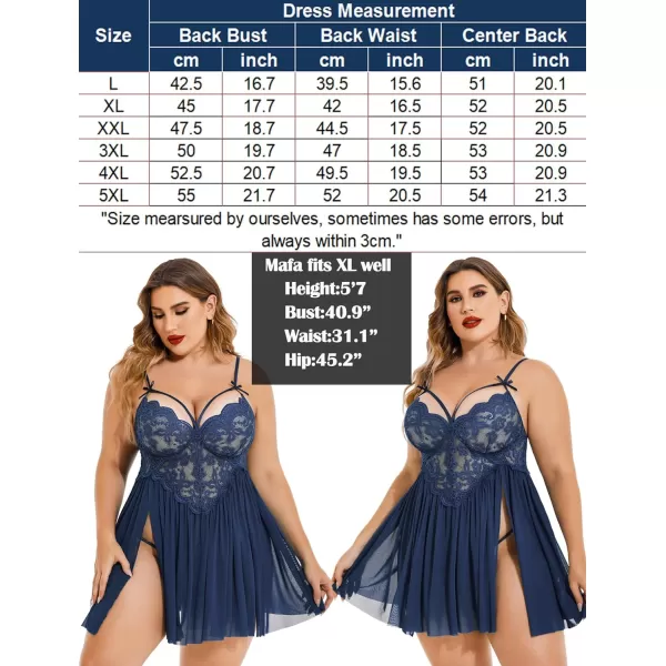 Avidlove Plus Size Lingerie Lace Babydoll Womens Strap Chemise Nightgown V Neck Nighty Mesh Sleepwear Side Slit NightdressPlus Size 1navy Blue