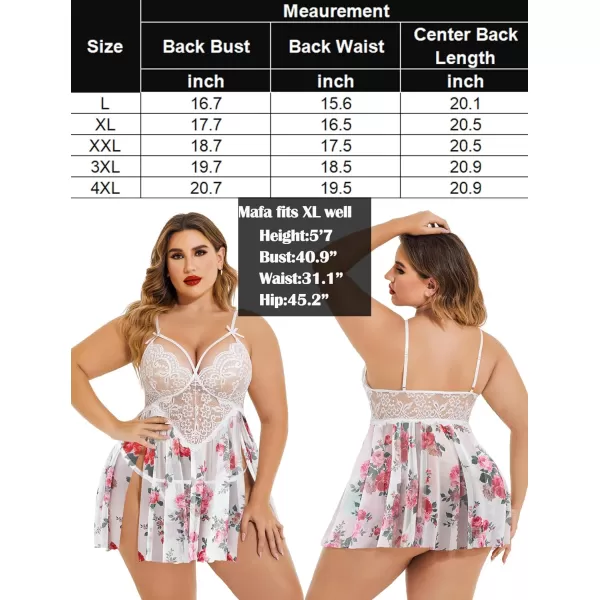 Avidlove Plus Size Lingerie Lace Babydoll Womens Strap Chemise Nightgown V Neck Nighty Mesh Sleepwear Side Slit NightdressPlus Size 1peony Print