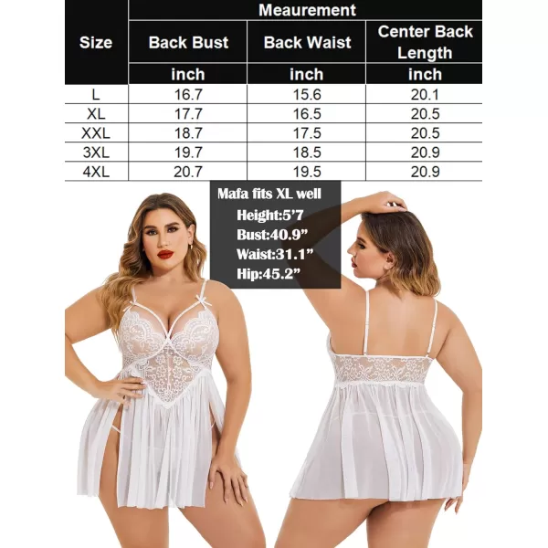 Avidlove Plus Size Lingerie Lace Babydoll Womens Strap Chemise Nightgown V Neck Nighty Mesh Sleepwear Side Slit NightdressPlus Size 1white