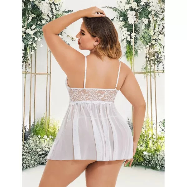 Avidlove Plus Size Lingerie Lace Babydoll Womens Strap Chemise Nightgown V Neck Nighty Mesh Sleepwear Side Slit NightdressPlus Size 1white