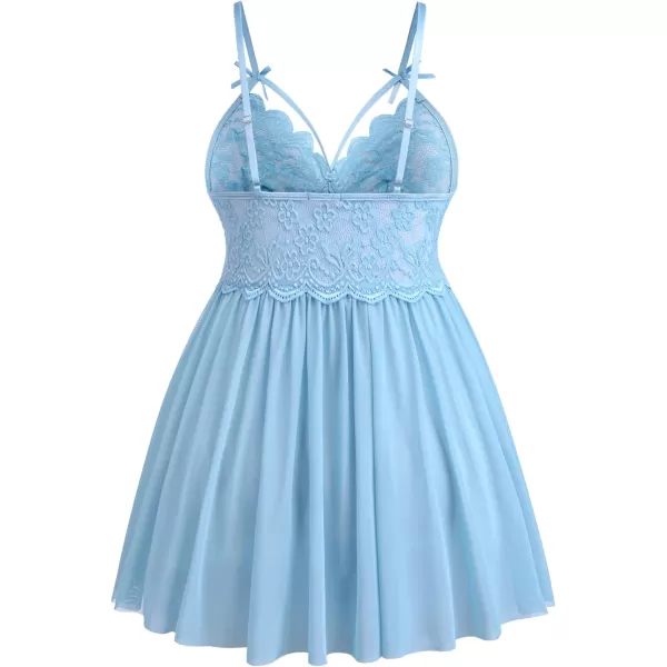 Avidlove Plus Size Lingerie Lace Babydoll Womens Strap Chemise Nightgown V Neck Nighty Mesh Sleepwear Side Slit NightdressPlus Size Light Blue