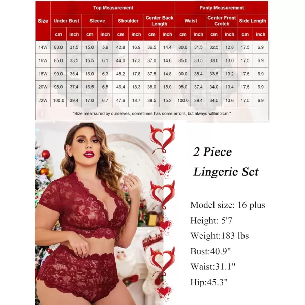 Avidlove Plus Size Lingerie Plus Floral Lace Scallop Trim Lingerie Set Deep V Allover Lace Bra Panties Set Sexy Clubwear1 Wine Red