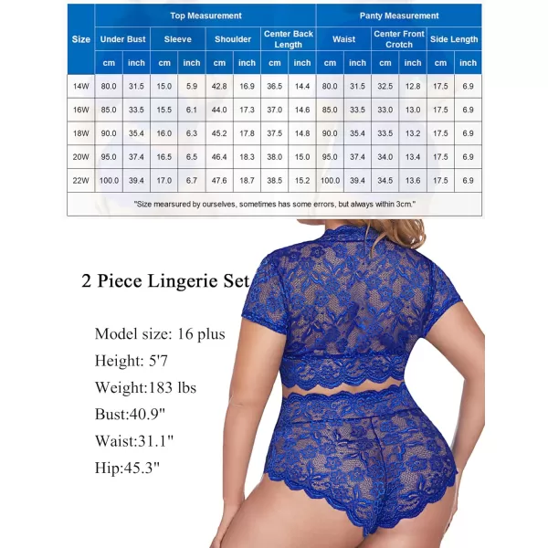 Avidlove Plus Size Lingerie Plus Floral Lace Scallop Trim Lingerie Set Deep V Allover Lace Bra Panties Set Sexy ClubwearSky Blue