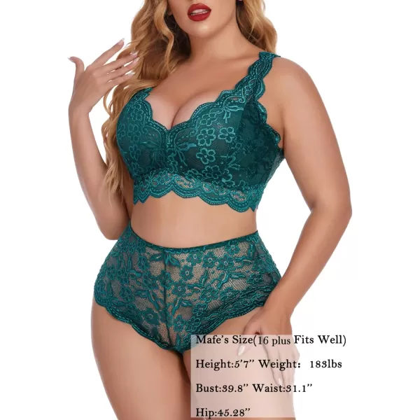 Avidlove Plus Size Lingerie Set for Women Sexy Lace Halter Bralette High Waist Panty SetAzure Green