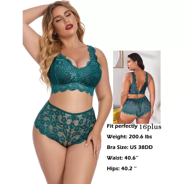 Avidlove Plus Size Lingerie Set for Women Sexy Lace Halter Bralette High Waist Panty SetAzure Green