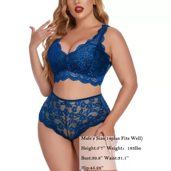 Avidlove Plus Size Lingerie Set for Women Sexy Lace Halter Bralette High Waist Panty SetBlue