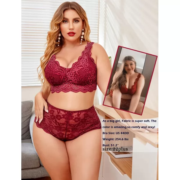 Avidlove Plus Size Lingerie Set for Women Sexy Lace Halter Bralette High Waist Panty SetCardinal Red