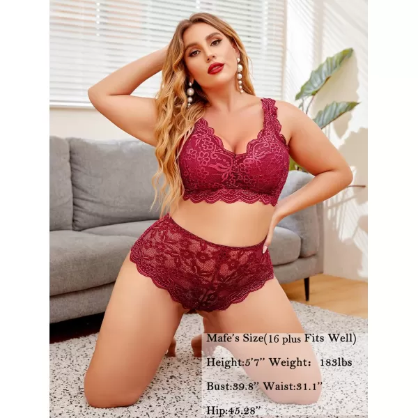 Avidlove Plus Size Lingerie Set for Women Sexy Lace Halter Bralette High Waist Panty SetCardinal Red