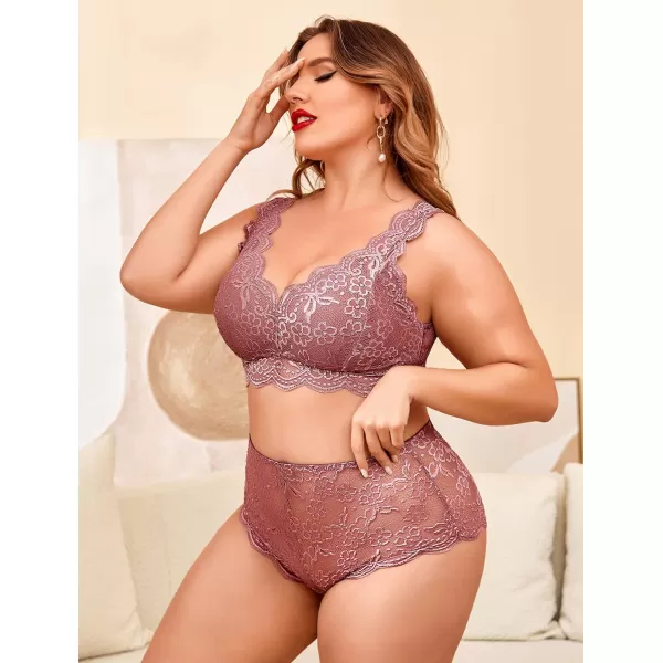 Avidlove Plus Size Lingerie Set for Women Sexy Lace Halter Bralette High Waist Panty SetDeep Pink