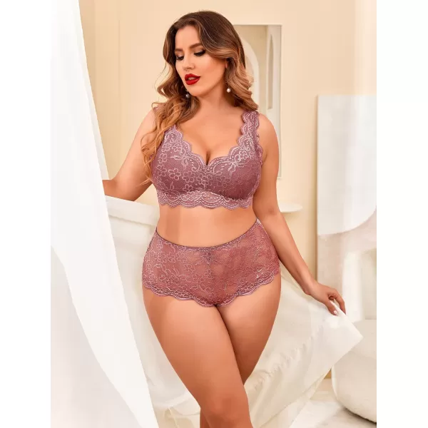 Avidlove Plus Size Lingerie Set for Women Sexy Lace Halter Bralette High Waist Panty SetDeep Pink