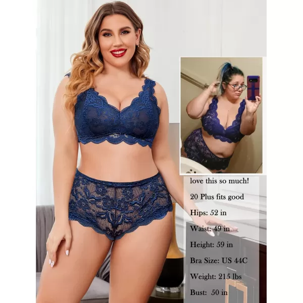 Avidlove Plus Size Lingerie Set for Women Sexy Lace Halter Bralette High Waist Panty SetNavy Blue