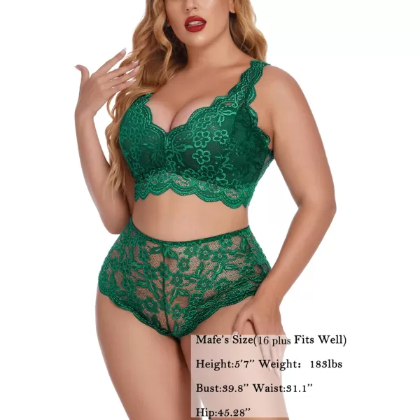 Avidlove Plus Size Lingerie Set for Women Sexy Lace Halter Bralette High Waist Panty SetOlive Green