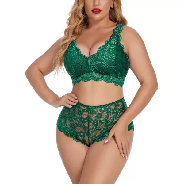 Avidlove Plus Size Lingerie Set for Women Sexy Lace Halter Bralette High Waist Panty SetOlive Green