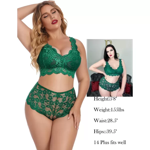 Avidlove Plus Size Lingerie Set for Women Sexy Lace Halter Bralette High Waist Panty SetOlive Green