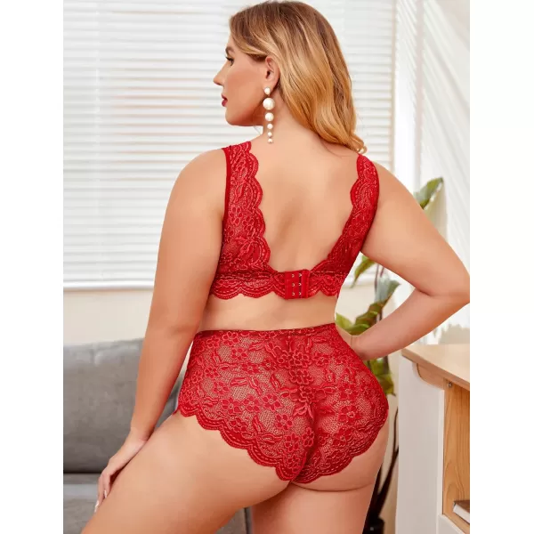 Avidlove Plus Size Lingerie Set for Women Sexy Lace Halter Bralette High Waist Panty SetRed