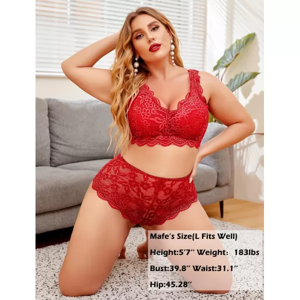 Avidlove Plus Size Lingerie Set for Women Sexy Lace Halter Bralette High Waist Panty SetRed