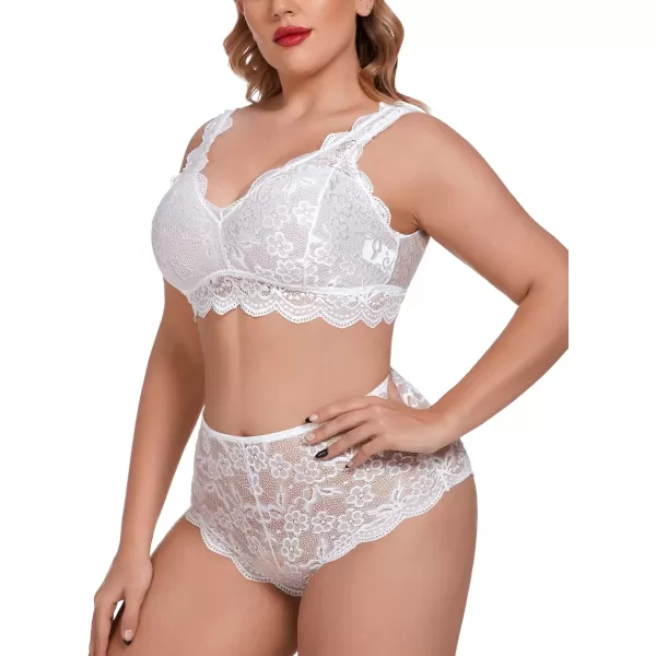 Avidlove Plus Size Lingerie Set for Women Sexy Lace Halter Bralette High Waist Panty SetWhite