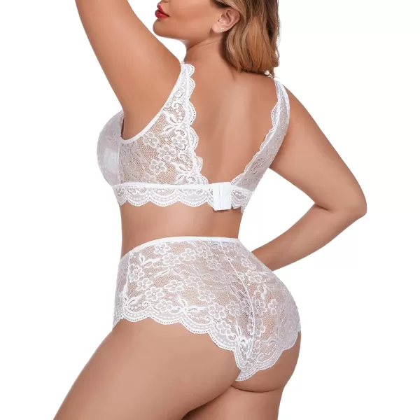 Avidlove Plus Size Lingerie Set for Women Sexy Lace Halter Bralette High Waist Panty SetWhite