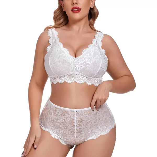 Avidlove Plus Size Lingerie Set for Women Sexy Lace Halter Bralette High Waist Panty SetWhite