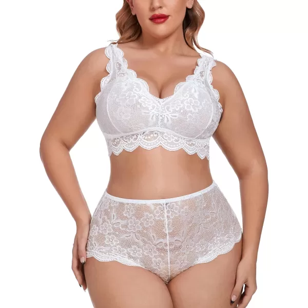 Avidlove Plus Size Lingerie Set for Women Sexy Lace Halter Bralette High Waist Panty SetWhite