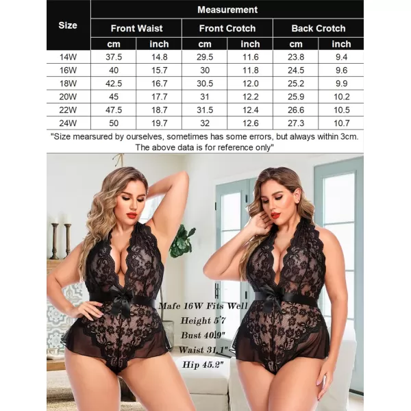 Avidlove Plus Size Lingerie for Women Deep V Neck Teddy Lingerie Halter Lace Bodysuit NightgownBlackplus Size