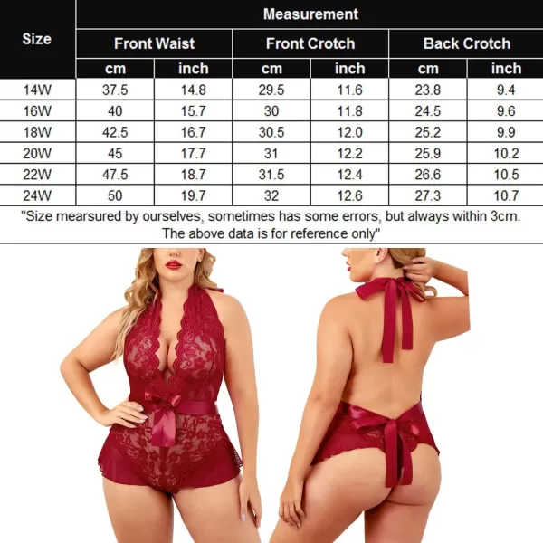 Avidlove Plus Size Lingerie for Women Deep V Neck Teddy Lingerie Halter Lace Bodysuit NightgownWine Redplus Size