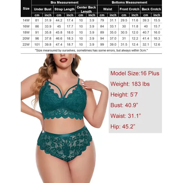 Avidlove Plus Size Lingerie for Women Floral Lace Scallop Trim Bra High Waist Panties Set Garter Lingerie SetDark Green