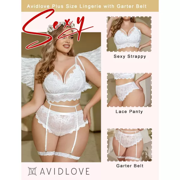 Avidlove Plus Size Lingerie for Women Floral Lace Scallop Trim Bra High Waist Panties Set Garter Lingerie SetWhite