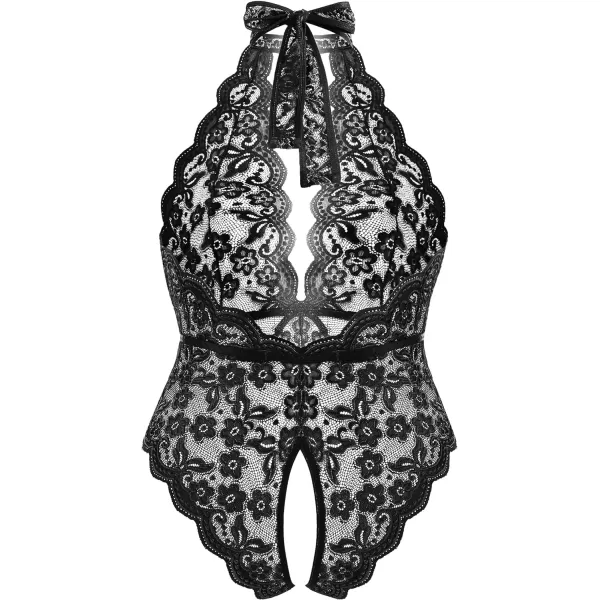 Avidlove Plus Size Lingerie for Women Lace Bodysuit Halter Teddy Babydoll Nightgown 1624 PlusBlackplus Size