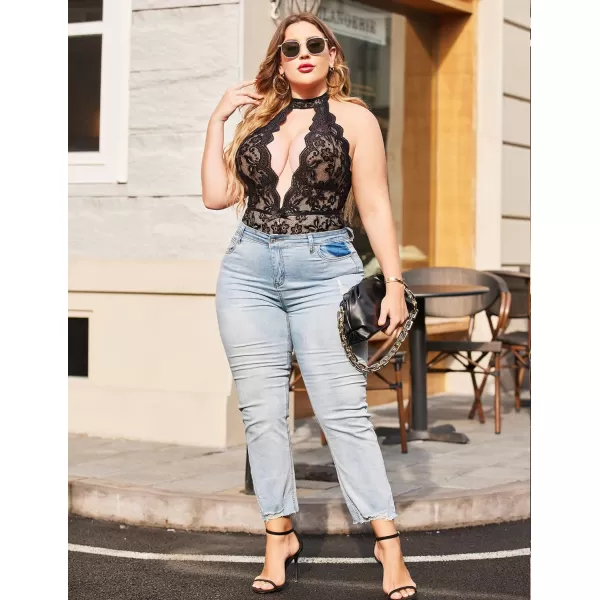 Avidlove Plus Size Lingerie for Women Lace Bodysuit Halter Teddy Babydoll Nightgown 1624 PlusBlackplus Size