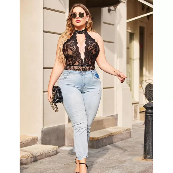 Avidlove Plus Size Lingerie for Women Lace Bodysuit Halter Teddy Babydoll Nightgown 1624 PlusBlackplus Size