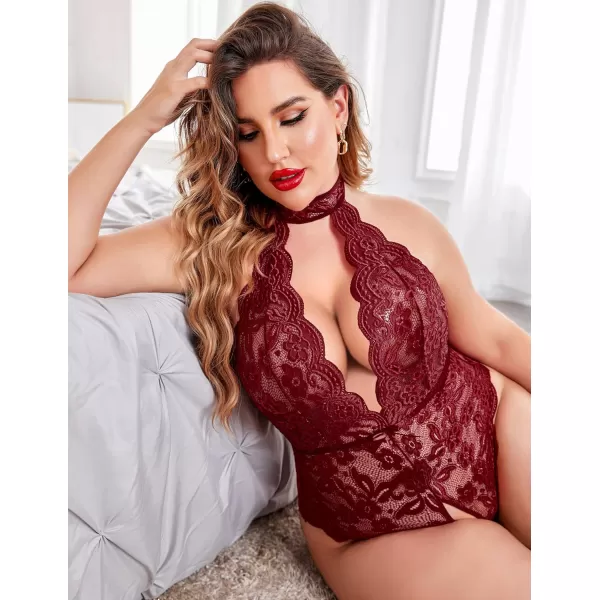 Avidlove Plus Size Lingerie for Women Lace Bodysuit Halter Teddy Babydoll Nightgown 1624 PlusDark Redplus Size