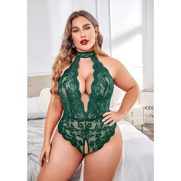 Avidlove Plus Size Lingerie for Women Lace Bodysuit Halter Teddy Babydoll Nightgown 1624 PlusGreenplus Size