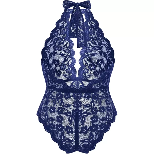 Avidlove Plus Size Lingerie for Women Lace Bodysuit Halter Teddy Babydoll Nightgown 1624 PlusNavy Blueplus Size
