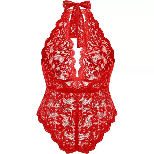 Avidlove Plus Size Lingerie for Women Lace Bodysuit Halter Teddy Babydoll Nightgown 1624 PlusRed1