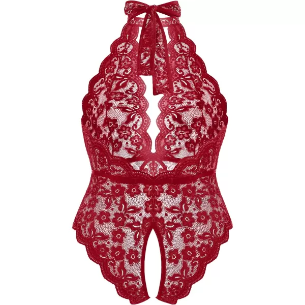 Avidlove Plus Size Lingerie for Women Lace Bodysuit Halter Teddy Babydoll Nightgown 1624 PlusWine Redplus Size