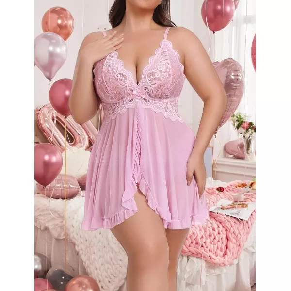 Avidlove Plus Size Lingerie for Women Sexy Lingerie Dress Lace Babydoll Lingerie VNeck Open Front Strap NightdressPink