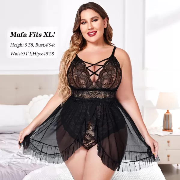 Avidlove Plus Size Lingerie for Women Sexy Snap Crotch Babydoll Lace Chemise Curvy Strappy Ruffle L4XLBlack