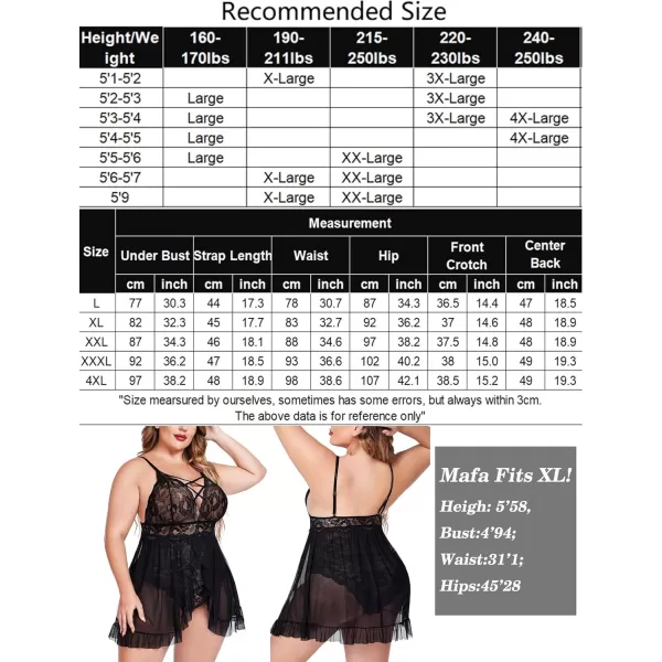 Avidlove Plus Size Lingerie for Women Sexy Snap Crotch Babydoll Lace Chemise Curvy Strappy Ruffle L4XLBlack