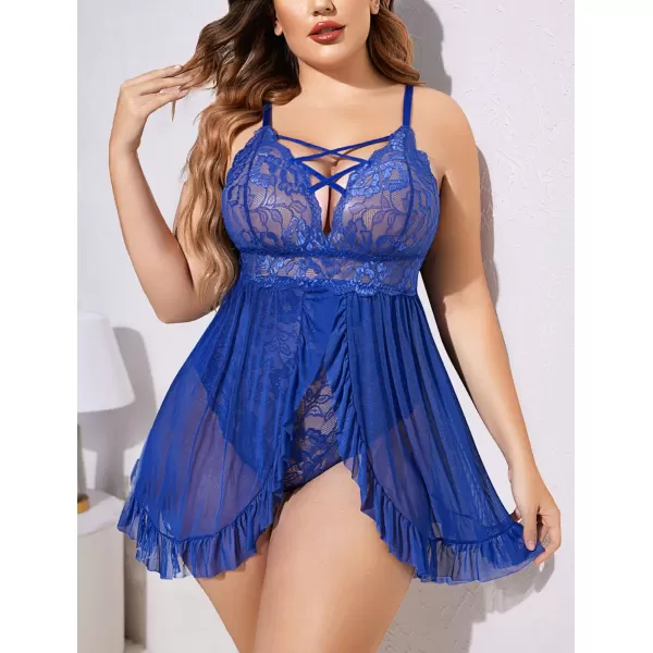 Avidlove Plus Size Lingerie for Women Sexy Snap Crotch Babydoll Lace Chemise Curvy Strappy Ruffle L4XLBlue