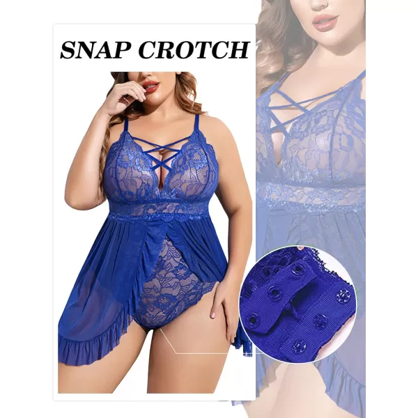 Avidlove Plus Size Lingerie for Women Sexy Snap Crotch Babydoll Lace Chemise Curvy Strappy Ruffle L4XLBlue