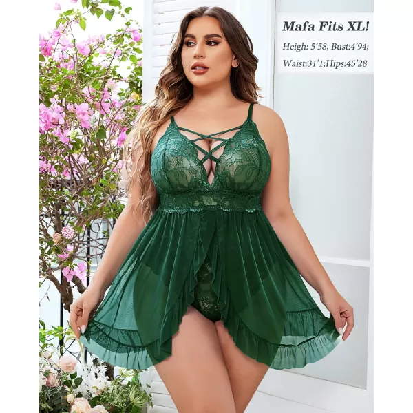 Avidlove Plus Size Lingerie for Women Sexy Snap Crotch Babydoll Lace Chemise Curvy Strappy Ruffle L4XLDark Green