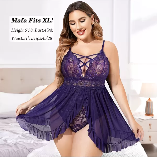 Avidlove Plus Size Lingerie for Women Sexy Snap Crotch Babydoll Lace Chemise Curvy Strappy Ruffle L4XLPurple